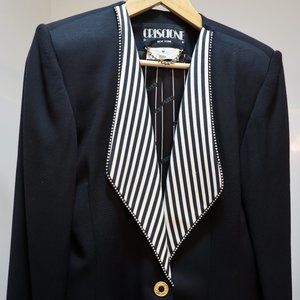 CRISCIONE Black Women's Blazer Black with stripes and rhinestones  Size M